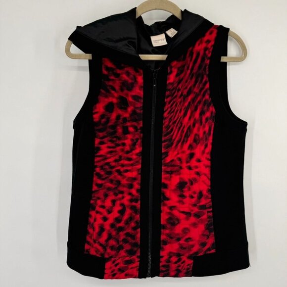 Chicos 1 Zenergy Sleeveless Zip-Up Jacket Red Black Animal Print Size Medium - Picture 5 of 11